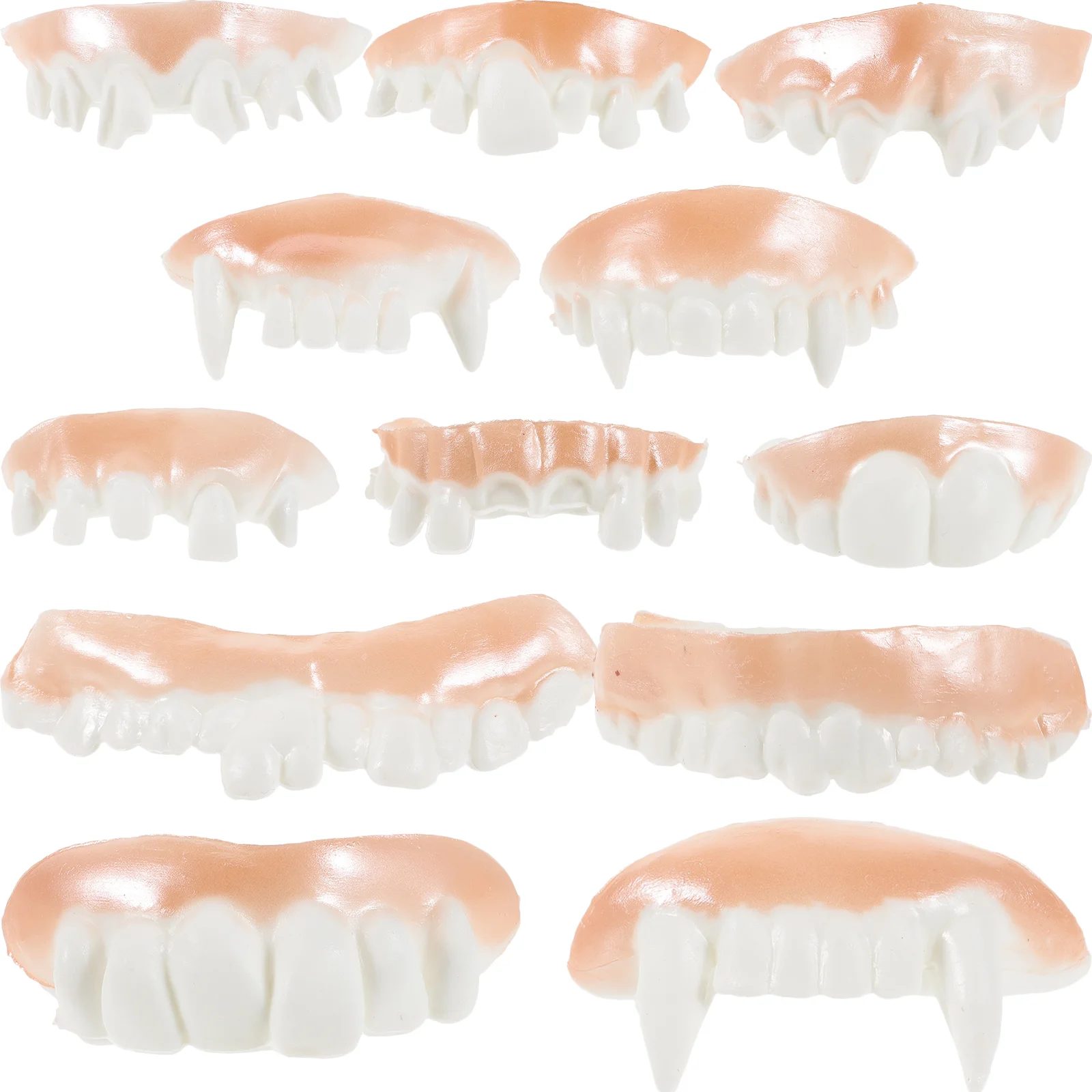 24 pçs dentaduras de halloween realista cosplay adereços dentes assustadores para baile de formatura trajes feios engraçado adultos brinquedo pvc dia dos tolos de abril