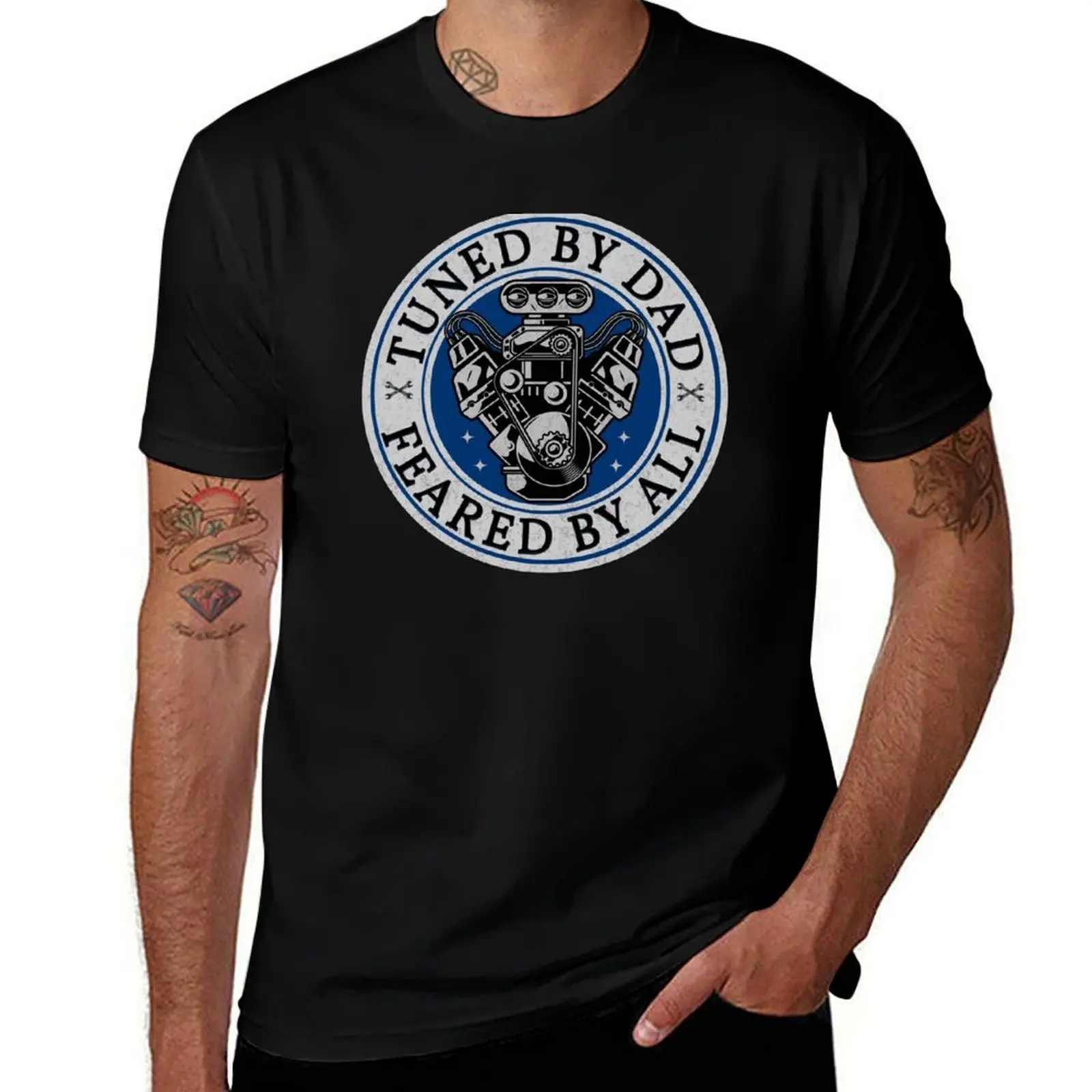 

Tuned By Dad Feared By All Racing Garage Supercharger Engine Fathers Day Daddy Race Track T-Shirt