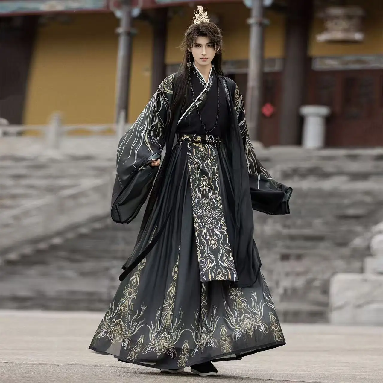 Halloween Dark Black Wuxia Hanfu Men Women Traditional Chinese Clothing Night Party Royal Guards Cosplay Costume Hanfu for Male view 2