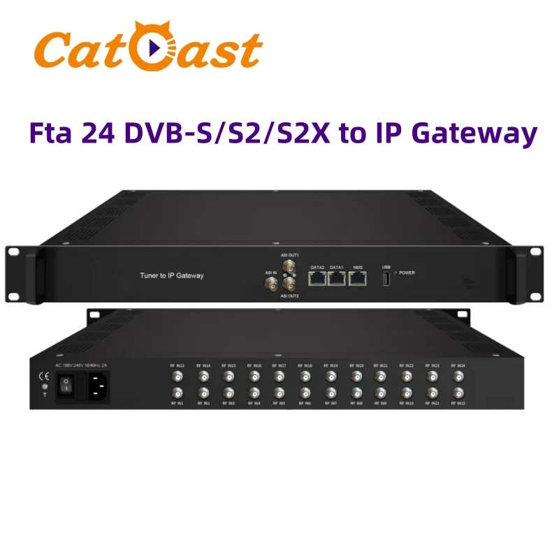 Digital Tv Headend Fta 24 DVB-S/S2/S2X to IP Gateway BISS descrambling Tuners To Ip Multiplexer