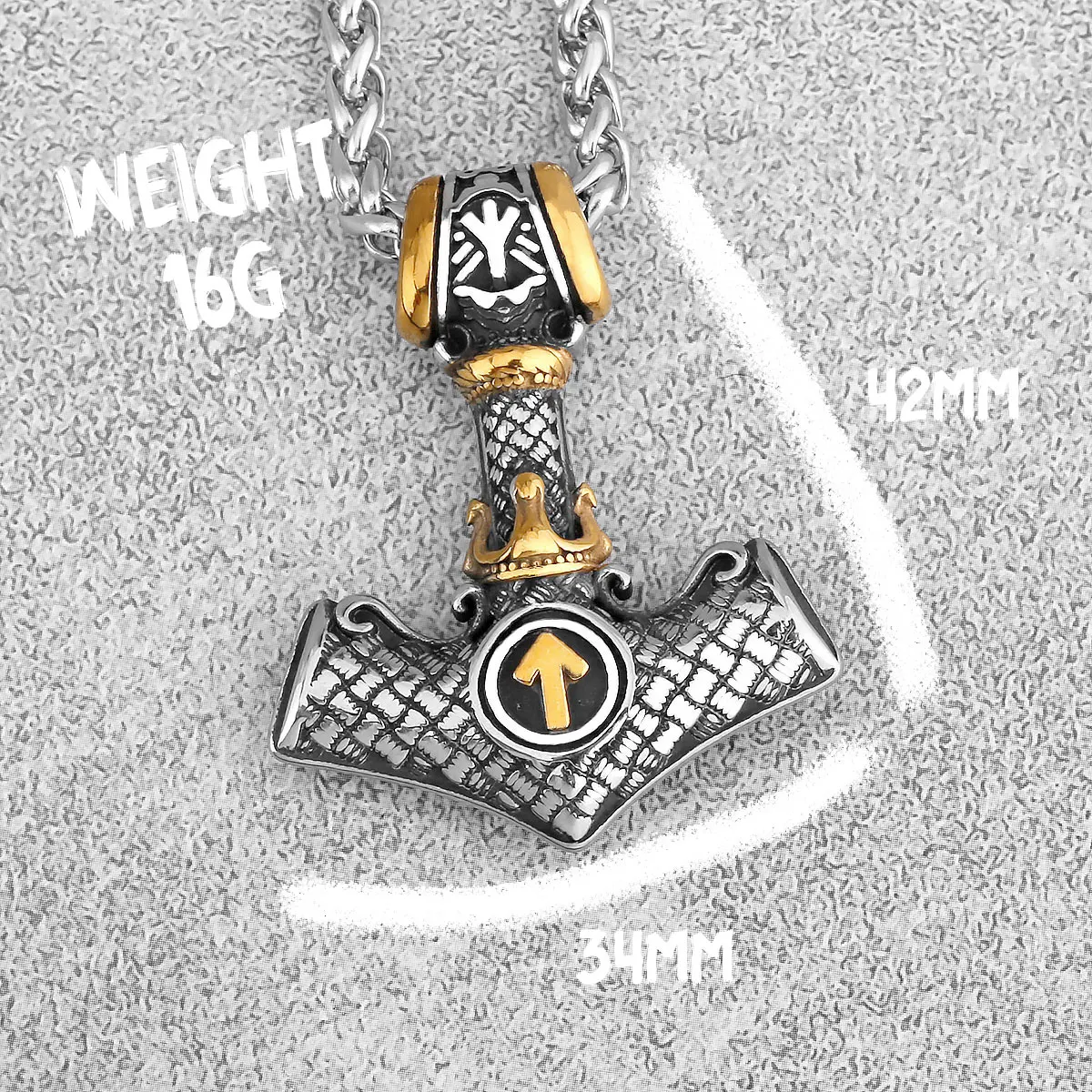 Men\'s Stainless Steel Thor\'s Hammer Viking Necklace Triangle Rune Keel Charm Fashion Pendant Necklace Amulet Jewelry Gift