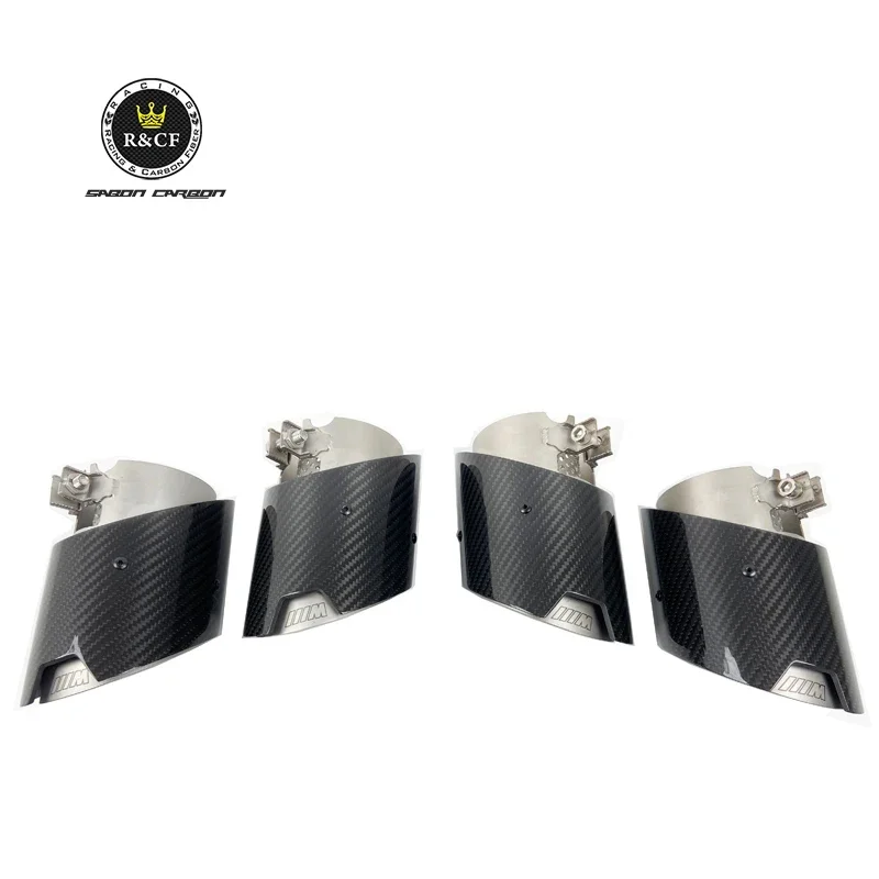 

4 PCS Carbon Fiber Exhaust tip tail ends Exhaust tip muffler tip Stainless Steel Glossy Black Fits for M3 G80 M4 G82 G83