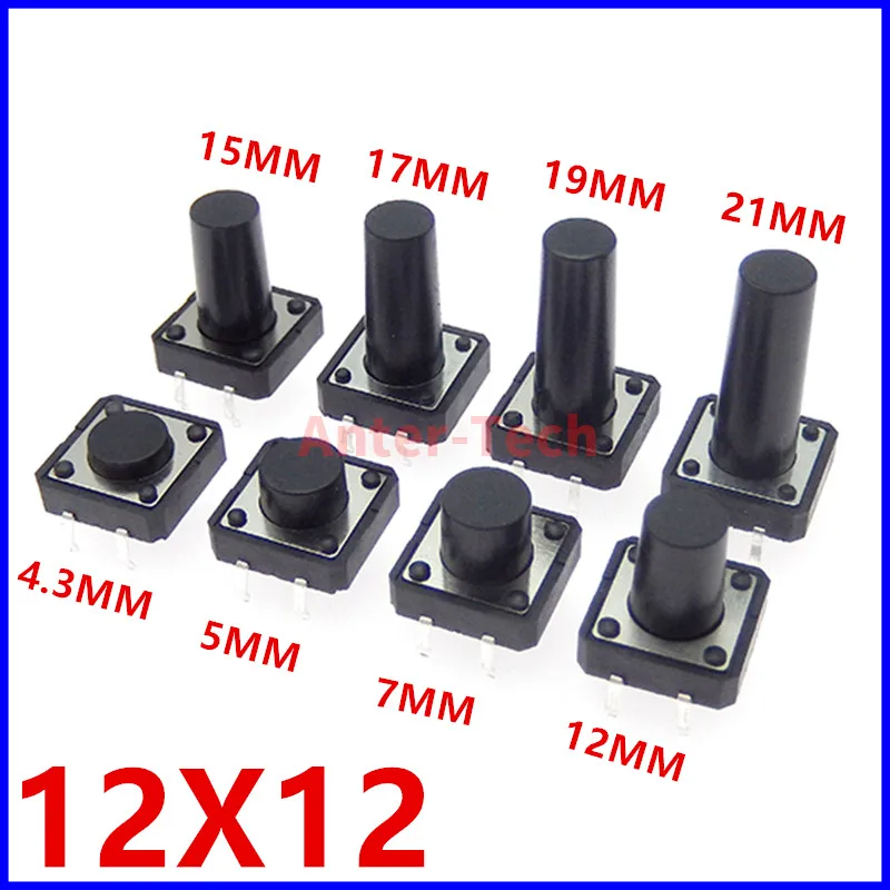 触覚ミニスイッチ,20個,12x12x12mm,12x4.3mm,5mm,6 7 8 9 10 11 12mm,4 inc tact