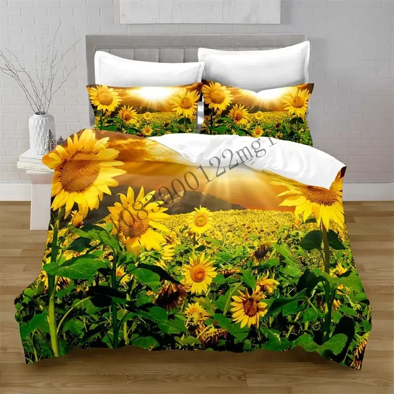 Sunflower Duvet Cover Set Yellow Flowers Lush Sunflowers In The Field Bedding Microfiber Botanical Floral Print Quilt CMM221