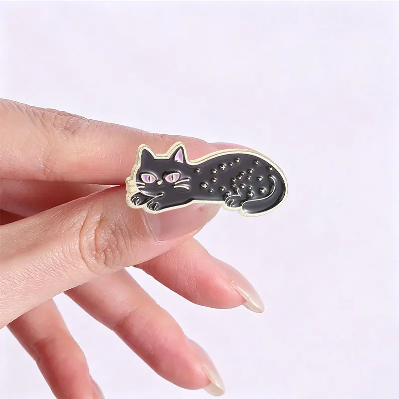 Hexenartige Sternenhimmel-Schwarzkatzen-Emaille-Pins, Halbmond-Stern-Kätzchen-Brosche, Gotische Mystische Abzeichen, Punk-Tierschmuck, Geschenk für Freunde – Detail 3