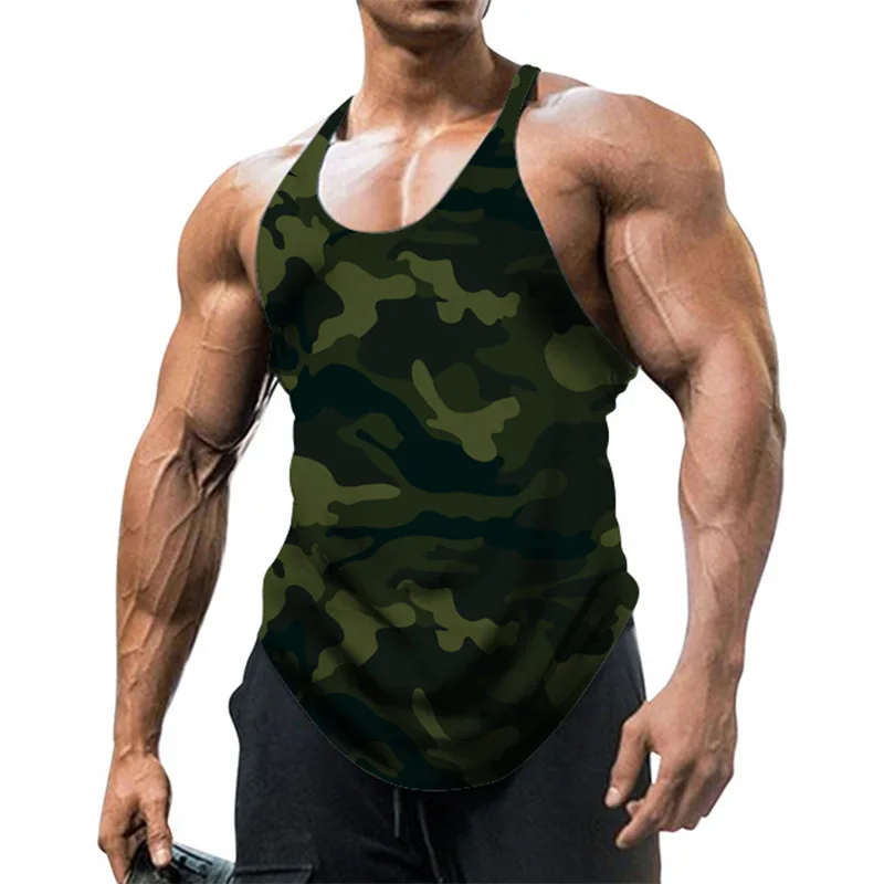 Summer Camouflage Vest Men\'s Tank Top Breathable Bodybuilding Tee Gym Vest Sleeveless Men T-shirt Fashion Crew Neck Fitness Tee