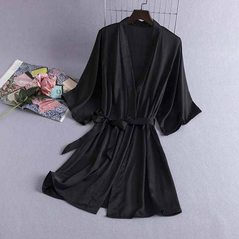 Women Silk Rayon Sleepwear Bridal Wedding Gift Kimono Solid Satin Robe 2024 Spring Summer Homewear Nightgown Sexy Nightwear