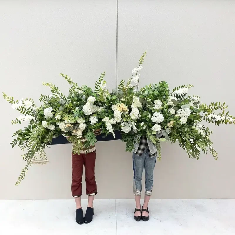 White Green Leaves Arch Runner Champagne Green Arrangement Plants Greenery Garland Wild Flower