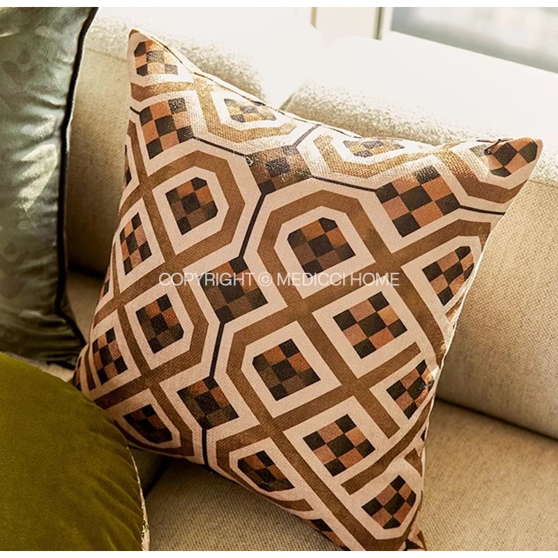 Medicci Home Modern Vintage Throw Pillowcase Dynamic Design Geometry Decorative Cushion Cover 45x45 For Deep Seat Bed Couch Sofa