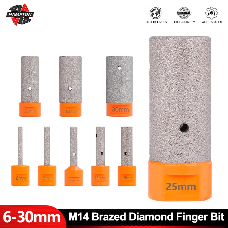 HAMPTON 1PC 6-30mm Brazed Diamond Finger Bit M14 Thread Chamfer Bit For Tile Marble Ceramic Granite Enlarge Hole Milling Tools