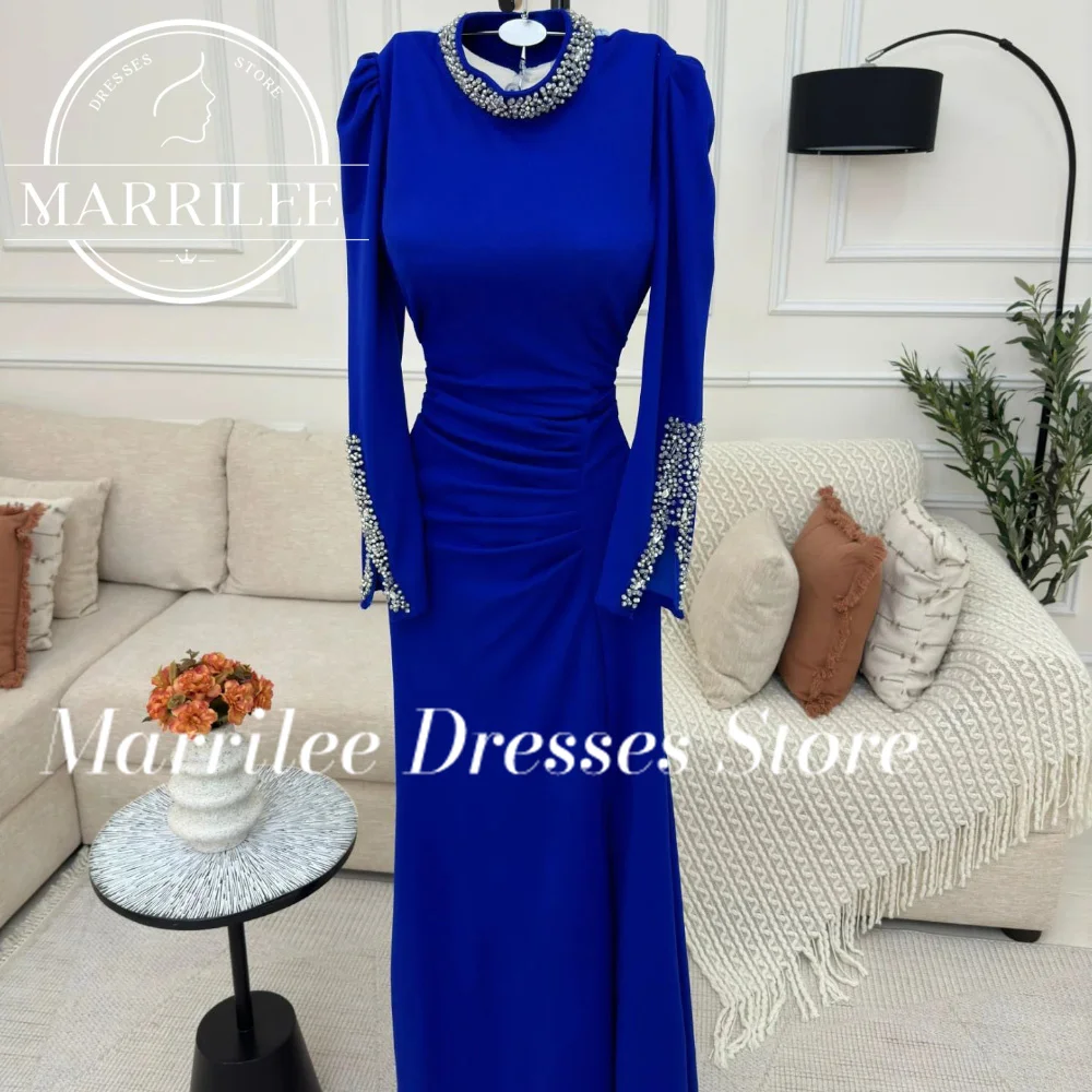 Marrilee Customized Flare Sleeve Buttons Zipper Back Solid Color straight Long Sleevs Elegant Luxury Evening Dress Charming