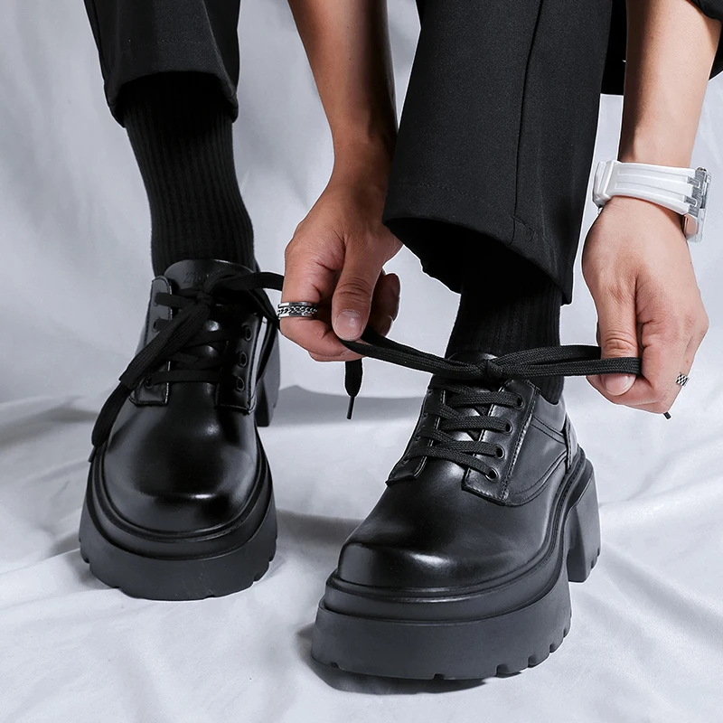Black Men's thick soled high-quality shoes Versatile fashion designer style Wedding Party Outdoor Leisure Heightened Shoes image 4