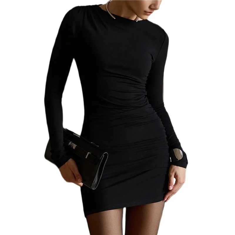 ABP-femmes automne à manches longues tricot mode basique coupe ajustée fête Cocktail soirée moulante robe courte