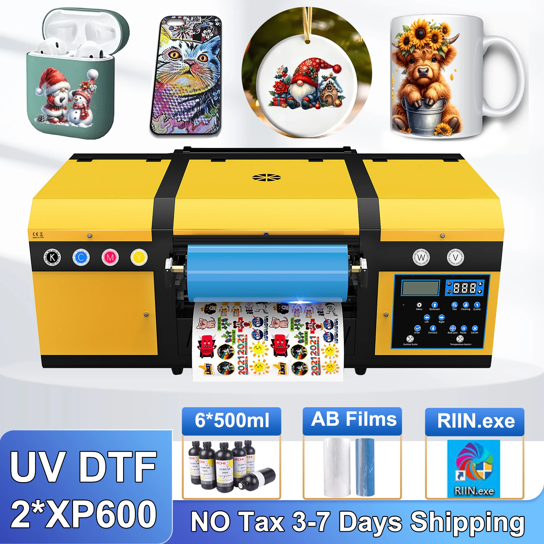 ACHI A3 UV DTF Printer Dual XP600 2 in 1 Transfer Sticker Printer High-Resolution Flatbed for Mug Cap Wood Glass UV DTF Print