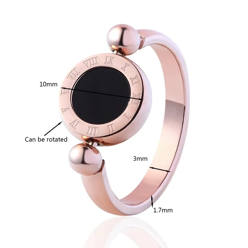 Charming Roman Digital Rotating Black and White Double sided Ring Women\'s Stainless Steel Ring Fashion Jewelry Accessories