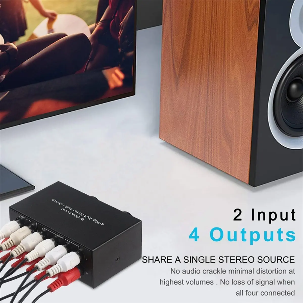 A003 Bi-Directional 4-Way Stereo Audio Switch L/R Sound Channel Audio Switcher,2 in 4 Out or 4 in 2 Out Audio Splitter