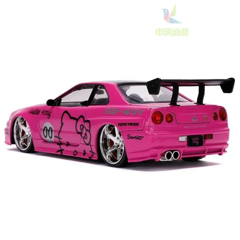 Scale model 1:24 Nissan Skyline GTR Hello Kitty Cast alloy model Collection Decorative ornaments Boy Gifts Toys Children's gifts