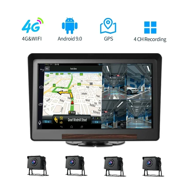 Hot Sales10 Inch 4G Android 9.0 Truck DVR Monitor WIFI Dash Camera Rearview Cam 4 Channel Video Recorder Vehicle For Car Bus Par
