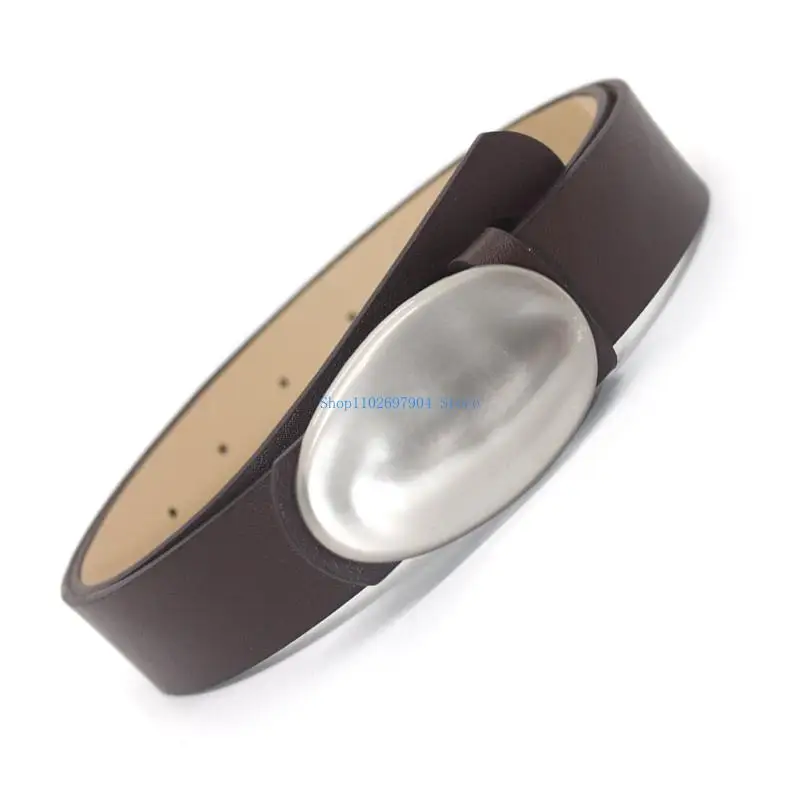 

N7YF Women PU Faux Leather Waist Belt with Oval Metal Buckle Simple Solid Color Adjustable Waistband for Jeans Dress