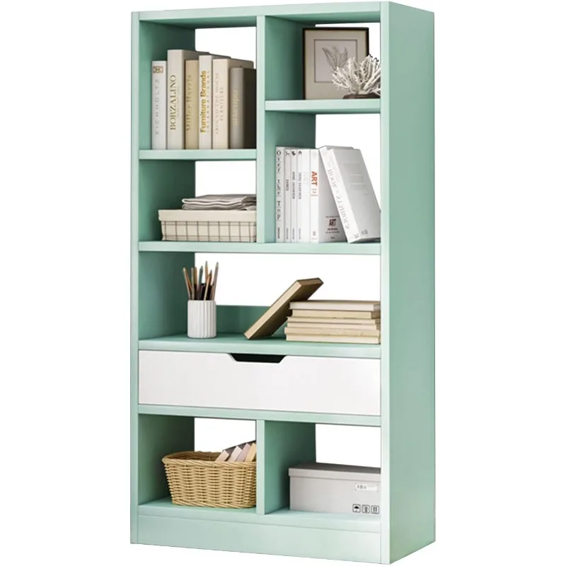 

Wooden Open Shelf Bookcase - 51 Inches Height Freestanding Display Storage Cabinet Organizer with 7 Cubes and a Drawer