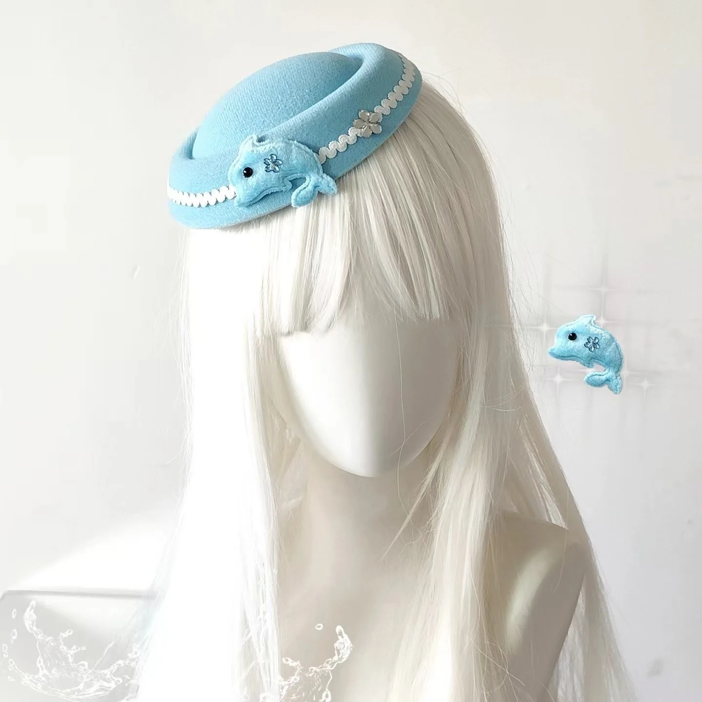 Sweet Fun Hot Girl Style Vintage Blue Dolphin Mini Top Hat Hair Clip Lolita Photo Props Hair Accessories JK Matching Hairpin