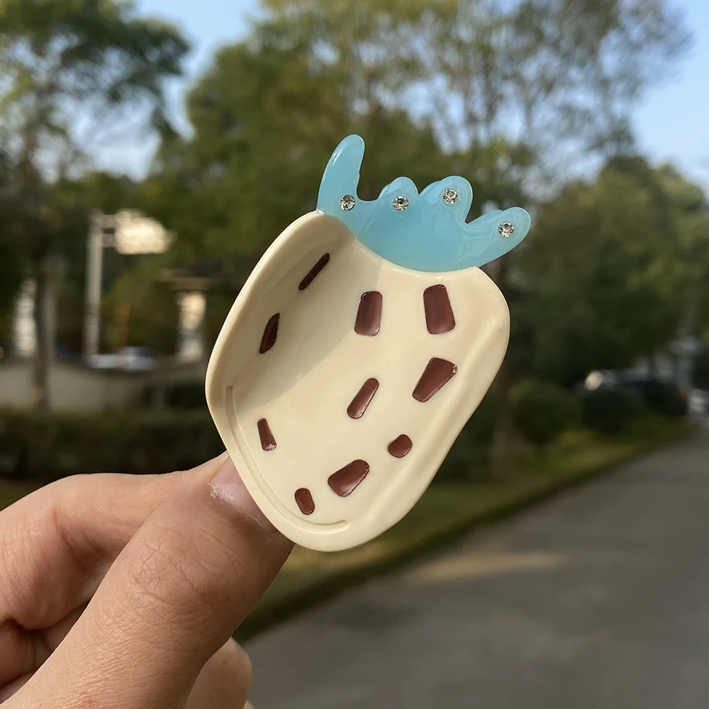 

Sweet Acetate Strawberry Shape Crystal Fixed Ponytail Hair Clip Claw For Women Girls New Geometric Hairpin Hair Accessories Tool