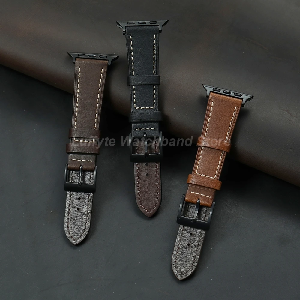 Vintage Echtleder-Uhrenarmband für Apple Watch Band 49mm 45mm 41mm 44mm 42mm 40mm Armband für IWatch 11 10 9 8 7 6 5 4