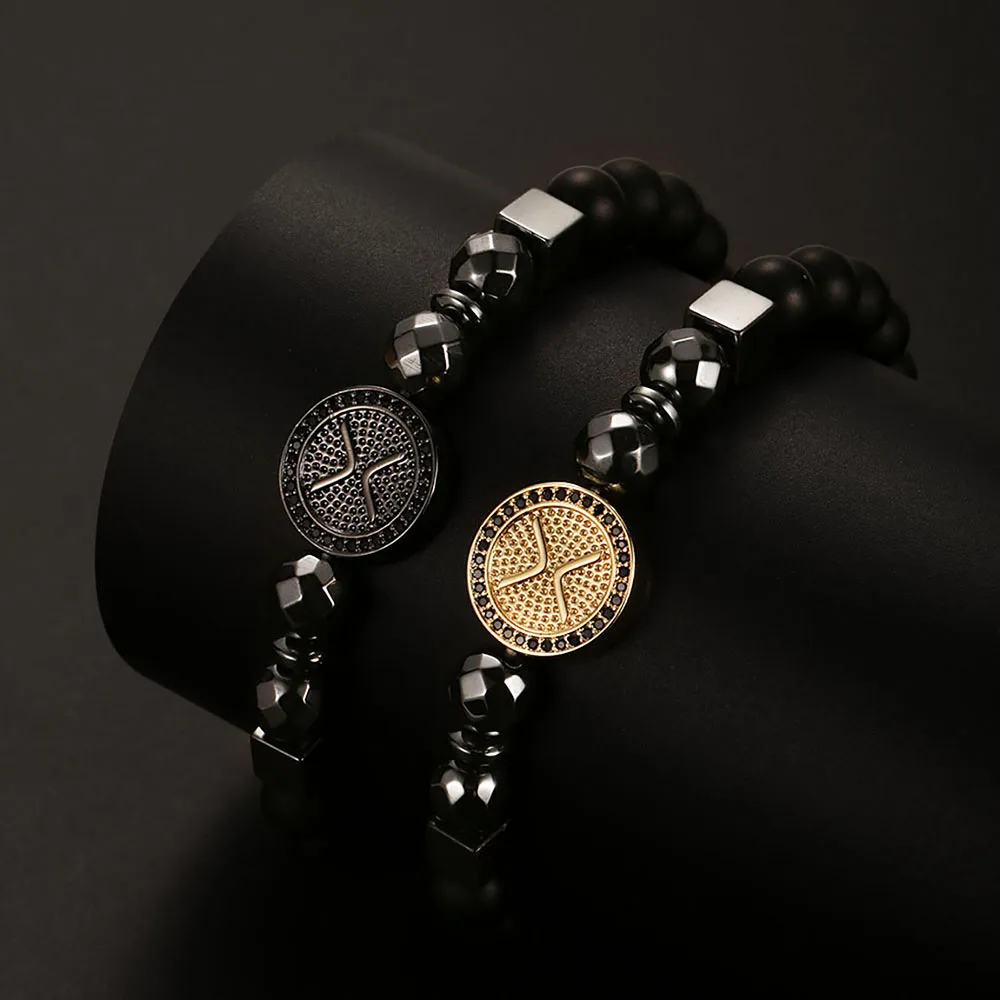 

1PC Luxury black beads golden color ETH bracelet for men accessories hematite beaded ethereum bracelet man jewelry