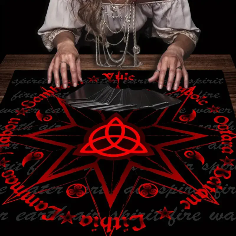 50/75/110/137cm Tarot mat Red Wheel Of The Year Tarot Tablecloth Modern Paganism Wicca Altar Cloth Wiccan Calendar And Holidays