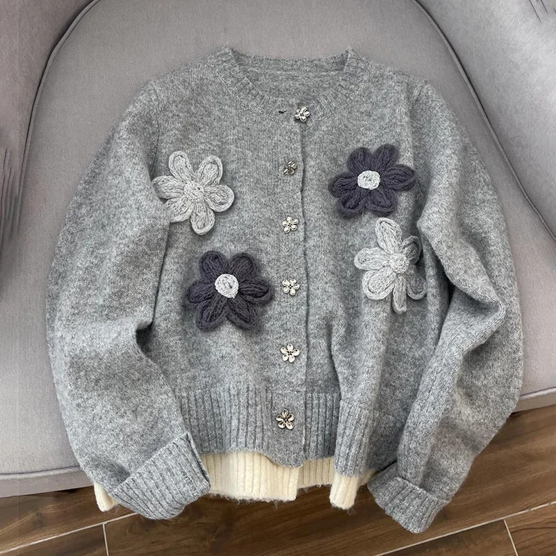 

Vintage Contrast Color Striped Knit Cardigan for Women Spring O-Neck Long Sleeve Sweater Coat Female Casual Knitwear