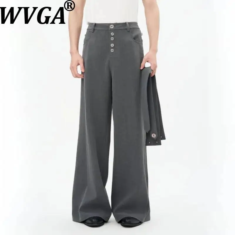 WVGA Spring Autumn New Men's Double-straped Detachable A-line Niche Chic Casual Suit Pants Wide-leg Straight Trousers Ins W26050