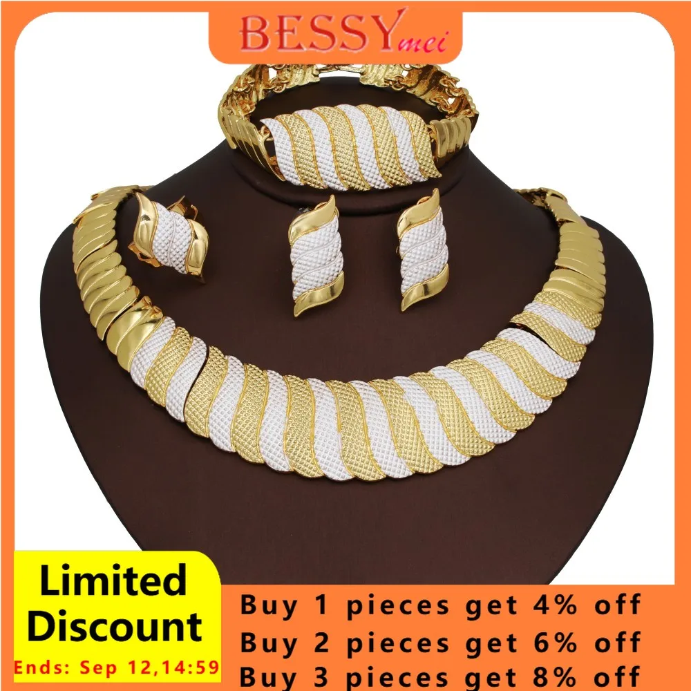 

Italian Wedding Jewelry Set Luxury Gold Plated Necklace Bracelet Two Tone Earring Ring For Women Birthday Gift 2025 New Arrivals
