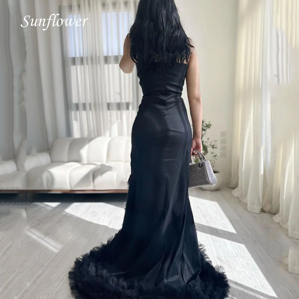 Sunflower Strapless Prom Gowns Floor-Length Mermaid Front Split Evening Dress Appliques Party Dress 2023 Satin High-end Custom