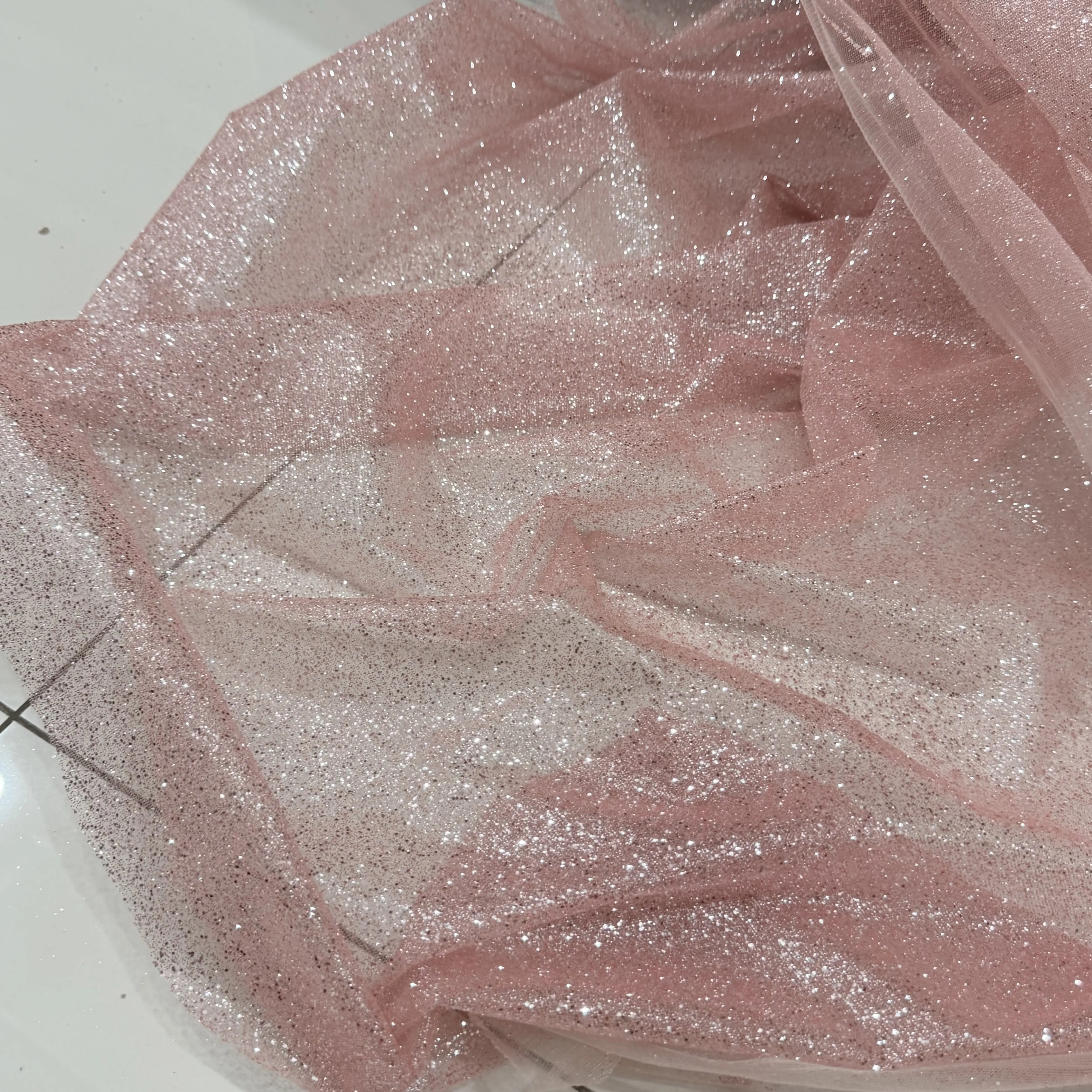 Pink Champagne Glitter Glittering Powder Streamer Yarn Transparent Modeling Tulle Tutu Decorative Dress Fabric Fabric