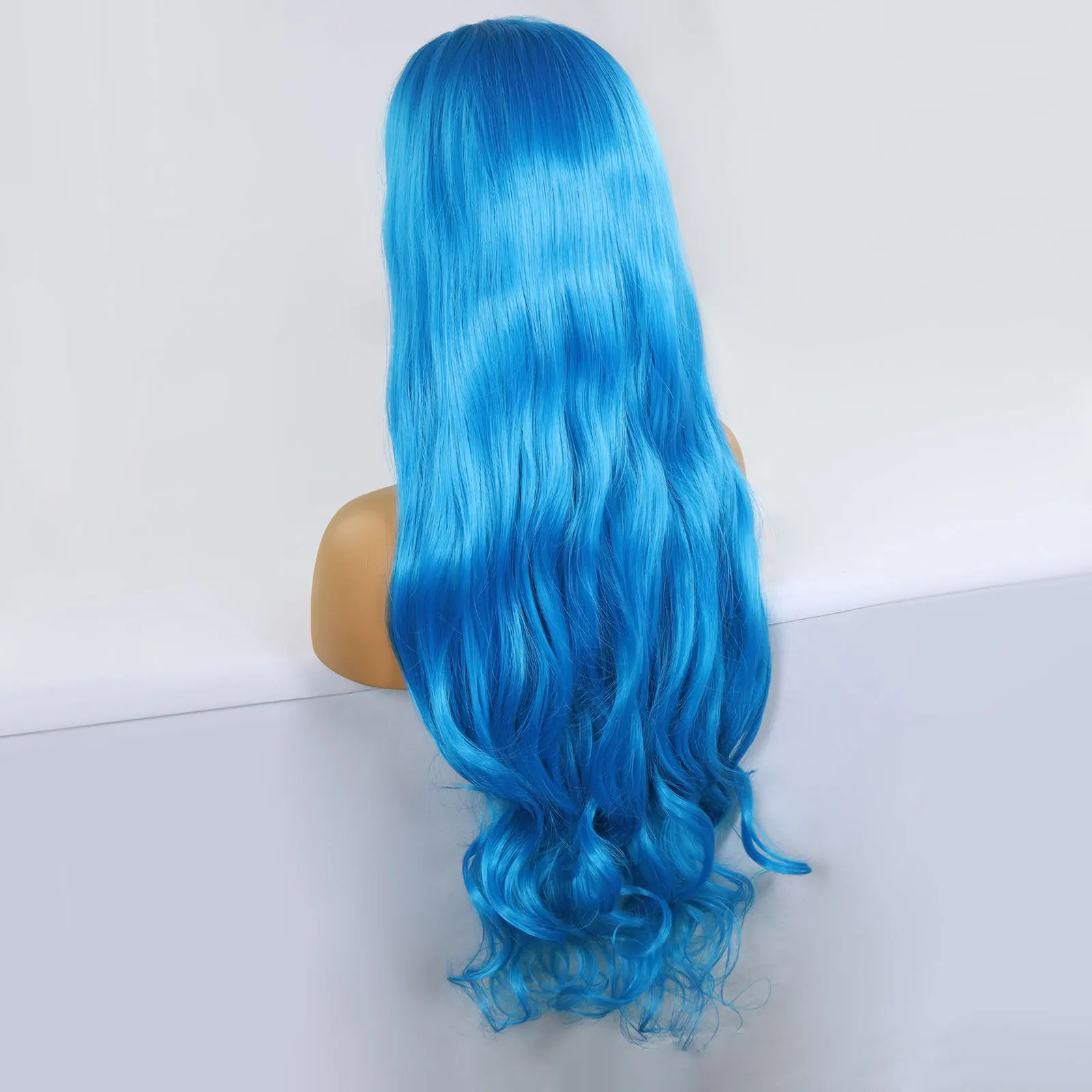 Blue Colored Curly Synthetic Lace Front Wigs For Women Cosplay Long Natural Wavy Heat Resistant Hair Glueless Lace Frontal Wigs