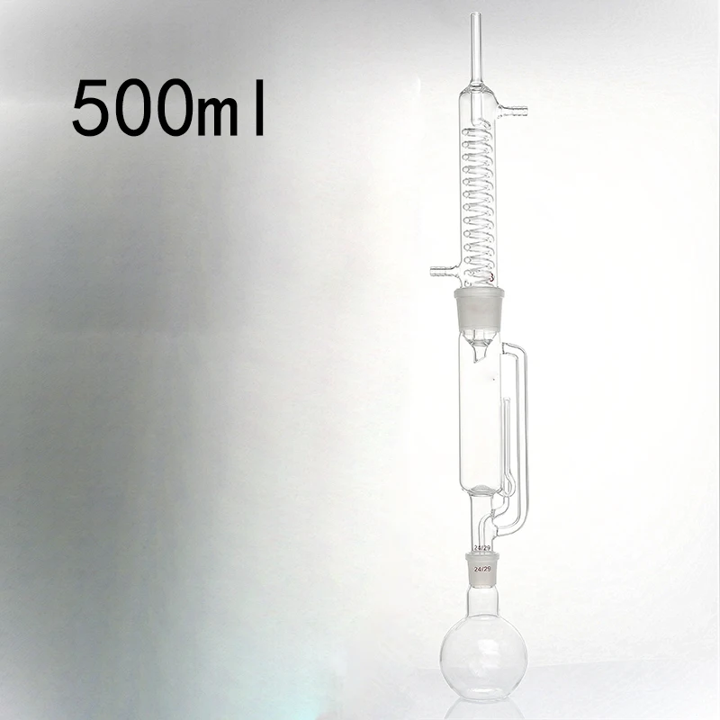 เครื่องสกัดไขมันรูปงู Soxhlet extractor ท่อคอนเดนเซอร์รูปงูทรงกระบอกสกัด 500ML ครบชุด