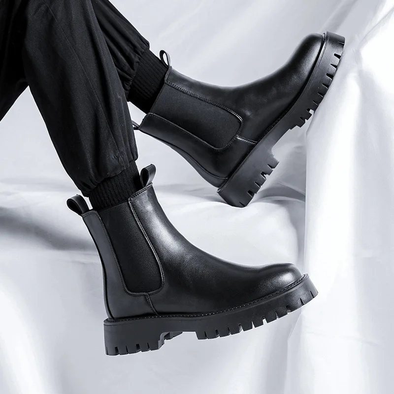 

Мужские роскошные модные ботинки «Челси», черные туфли на платформе, ковбойские ботинки из натуральной кожи, осенне-зимние ботильоны, botas hombre zapato