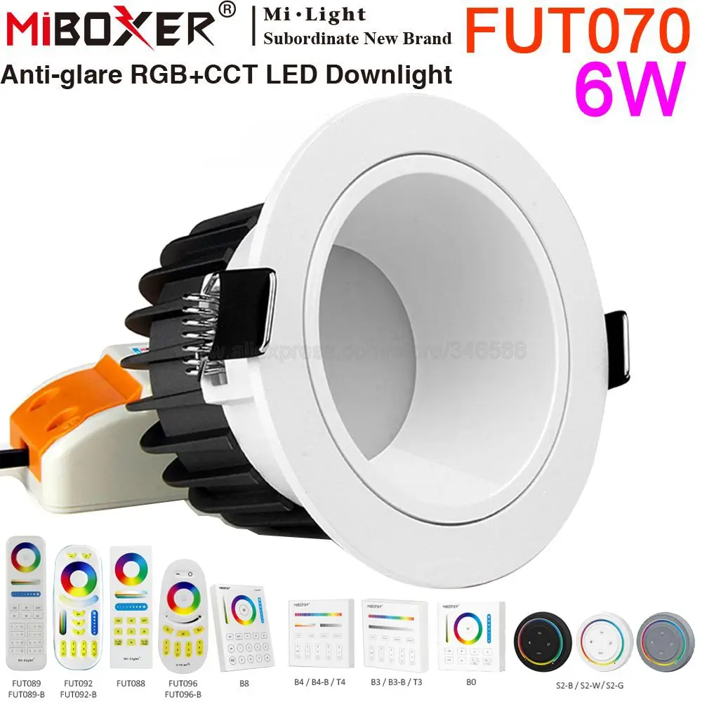 MiBoxer FUT070 6W przeciwodblaskowy RGBCCT regulowany LED typu Downlight wpuszczana lampa sufitowa AC 110V 220V 2.4G RF zdalne sterowanie aplikacją