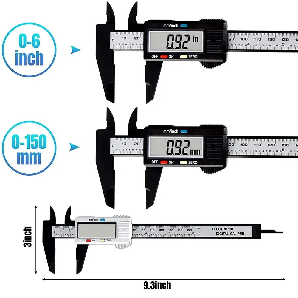 150 มม.100 มม.ดิจิตอล Caliper คาร์บอนไฟเบอร์ Vernier Caliper Gauge ไมโครมิเตอร์วัดเครื่องมือไม้บรรทัดดิจิตอล