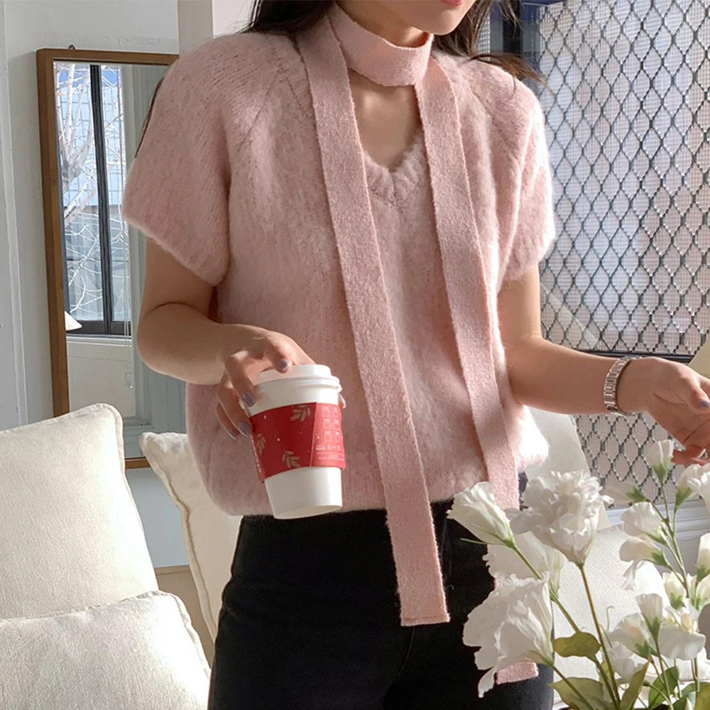 

Women's Chic Color Sweater Cisas oulder Sve V-ne Knitted irt ort Sve irt Commute Sle Regular Length