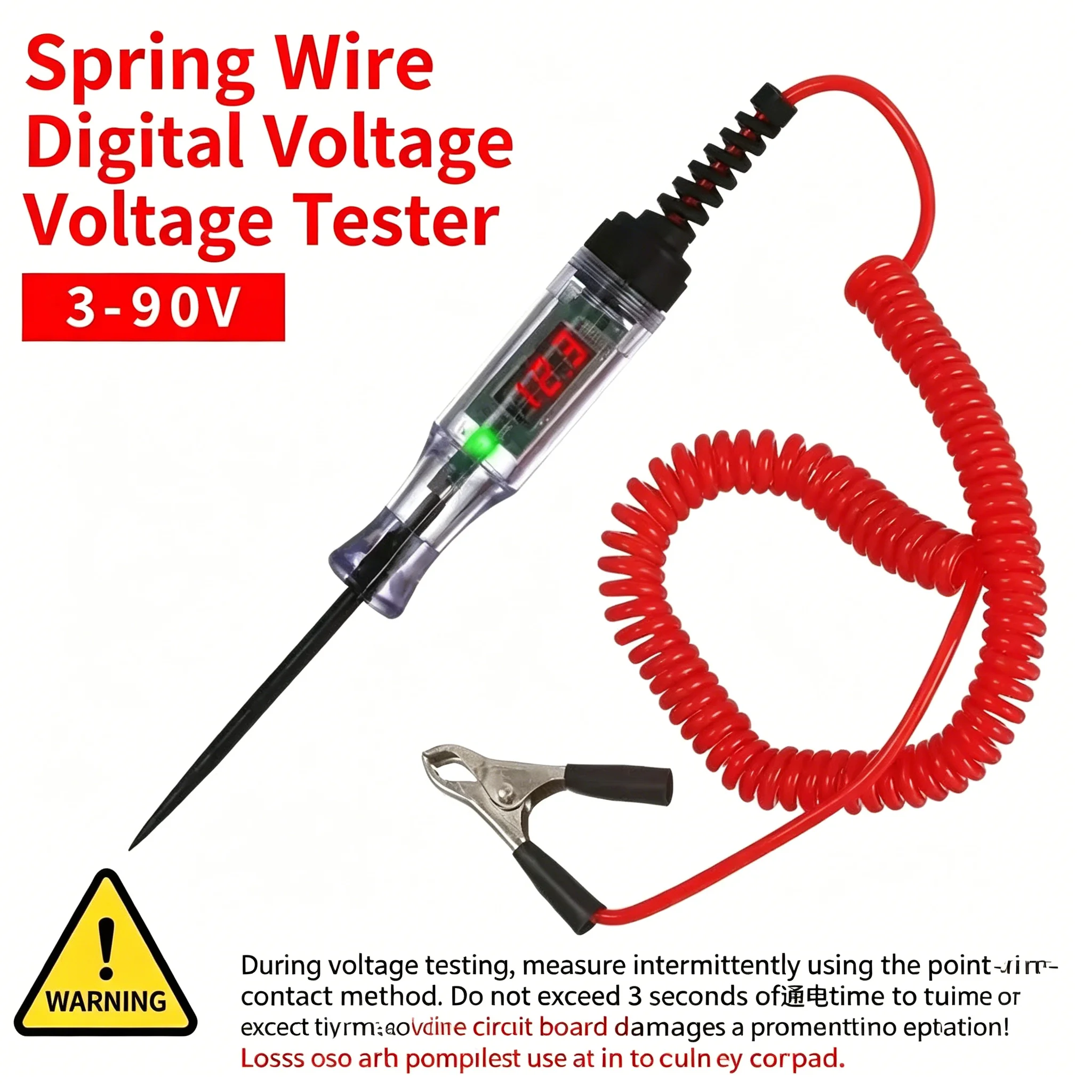 Car Voltage Tester LED Flashlight Digital Display 12V 24V 70V Automotive Circuit Fuse DetectionVoltmeter for Vehicle Repair