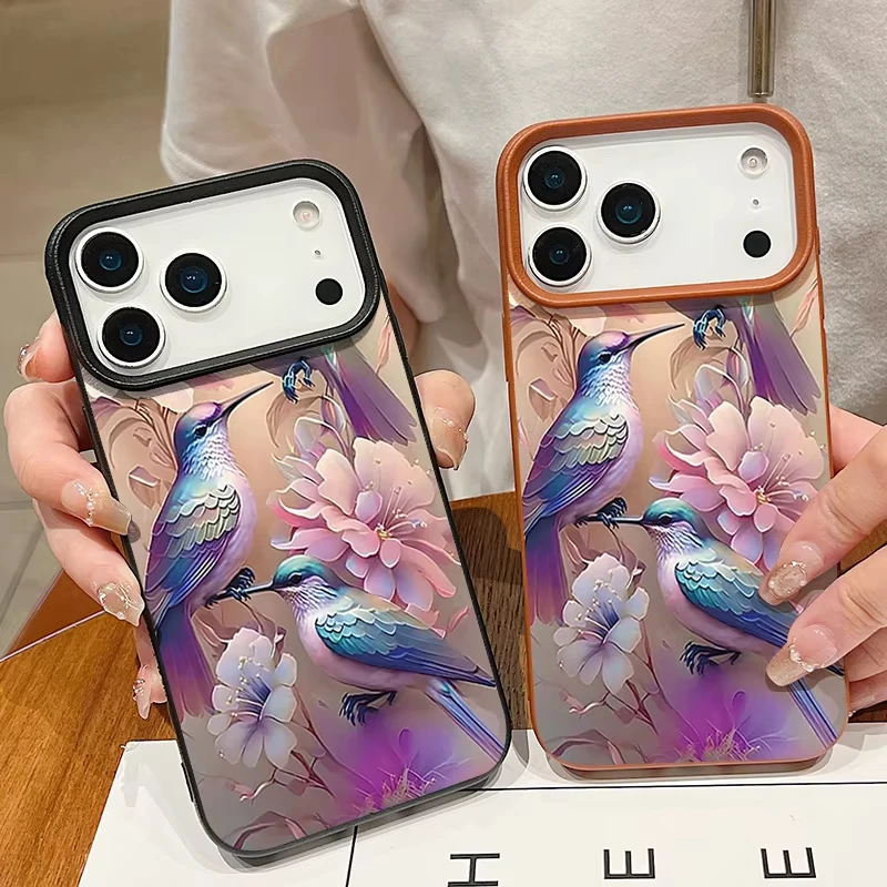 Blue Bird Flower Pattern Phone Case For iPhone 17 AIR Pro Max 16E 15Plus 14 13 Mini 12 11 AIR XS Soft Leather Texture Back Cover