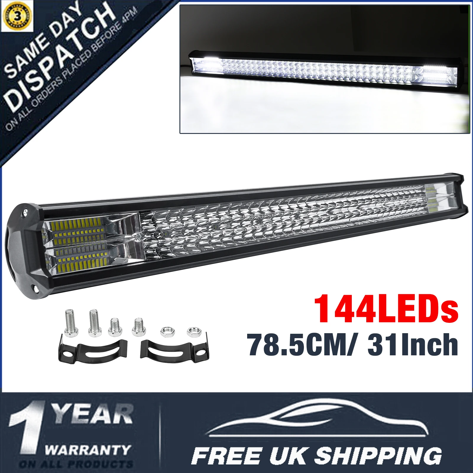 31 INCH LED Pods Light Bar 144- LED Offroad Spotlight Driving 12V 24V Waterproof