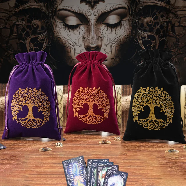 1szt 14x22cm Większa torba na kości Tarota Aksamitna torba na runy Tarota Drzewo Życia do Tarota Oracle Sport Card Divination Storage Sack Bulk