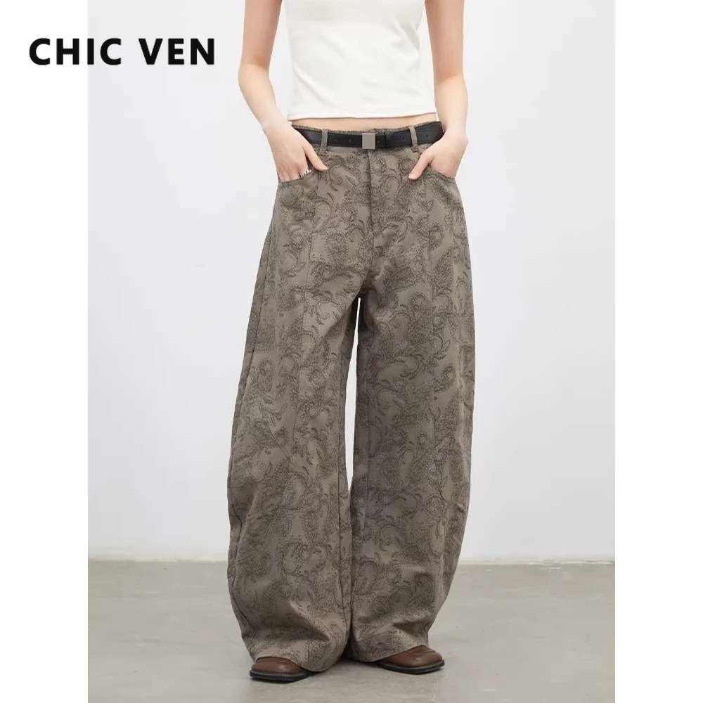

CHIC VEN Новые женские джинсы свободного кроя с высокой талией, широкие джинсовые брюки с узором пейсли, женские брюки весна-осень 2026