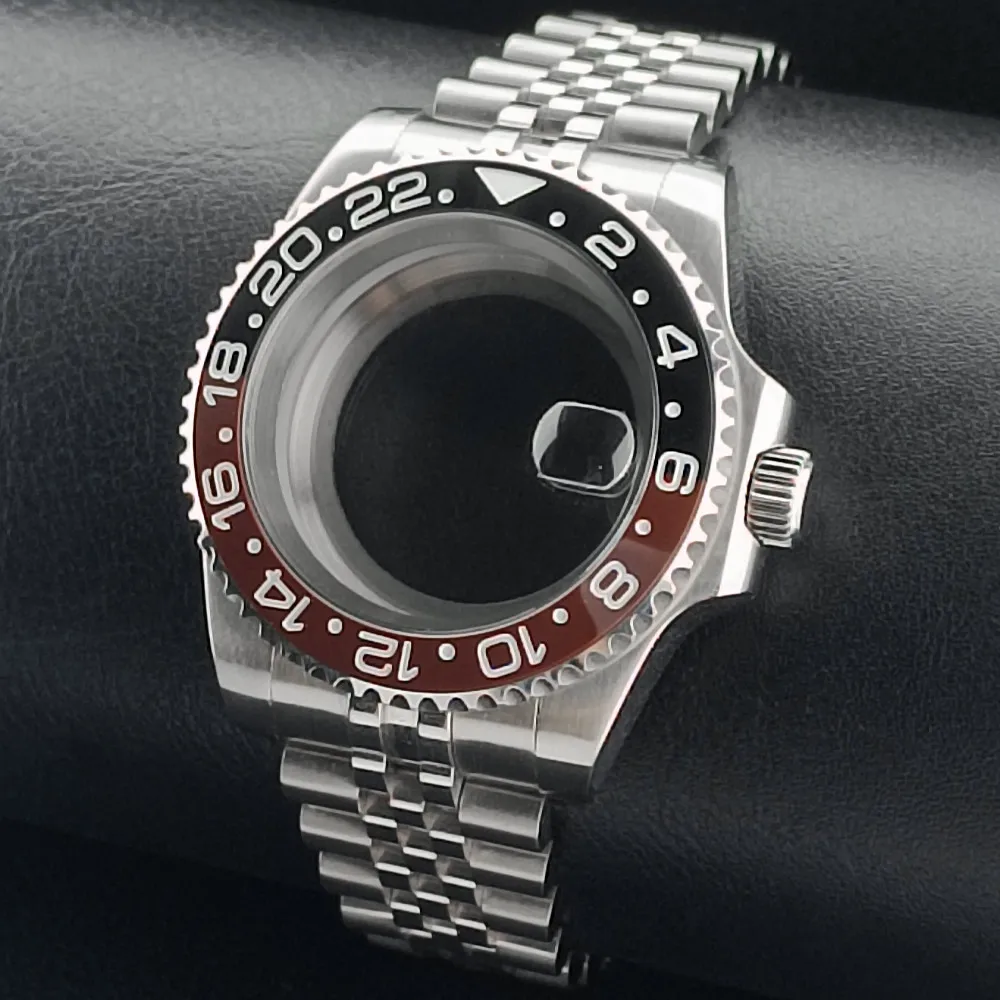 جديد 40.5 مللي متر GMT صالح NH-34 حافظة فضية يمكن أن تدور في كلا الاتجاهين الياقوت ساعة مقاومة للماء أجزاء الساعة الملحقات