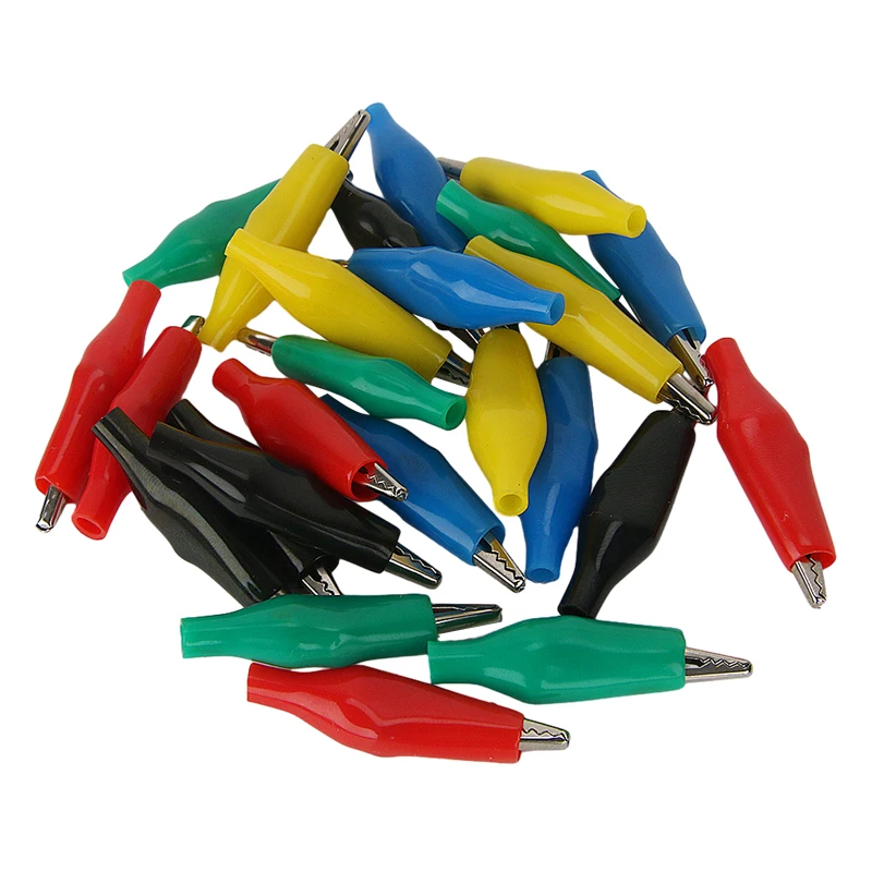 20 Pcs Crocodile type Clip 28MM Black Red Blue Black Yellow Soft Plastic Coated Testing Probe Mini Alligator Test Clips