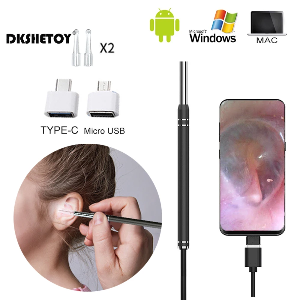 Medical In Ear Cleaning Endoscope Spoon Mini Camera Ear Picker Ear Wax Removal Visual Ear Mouth Nose Otoscope Support Android PC