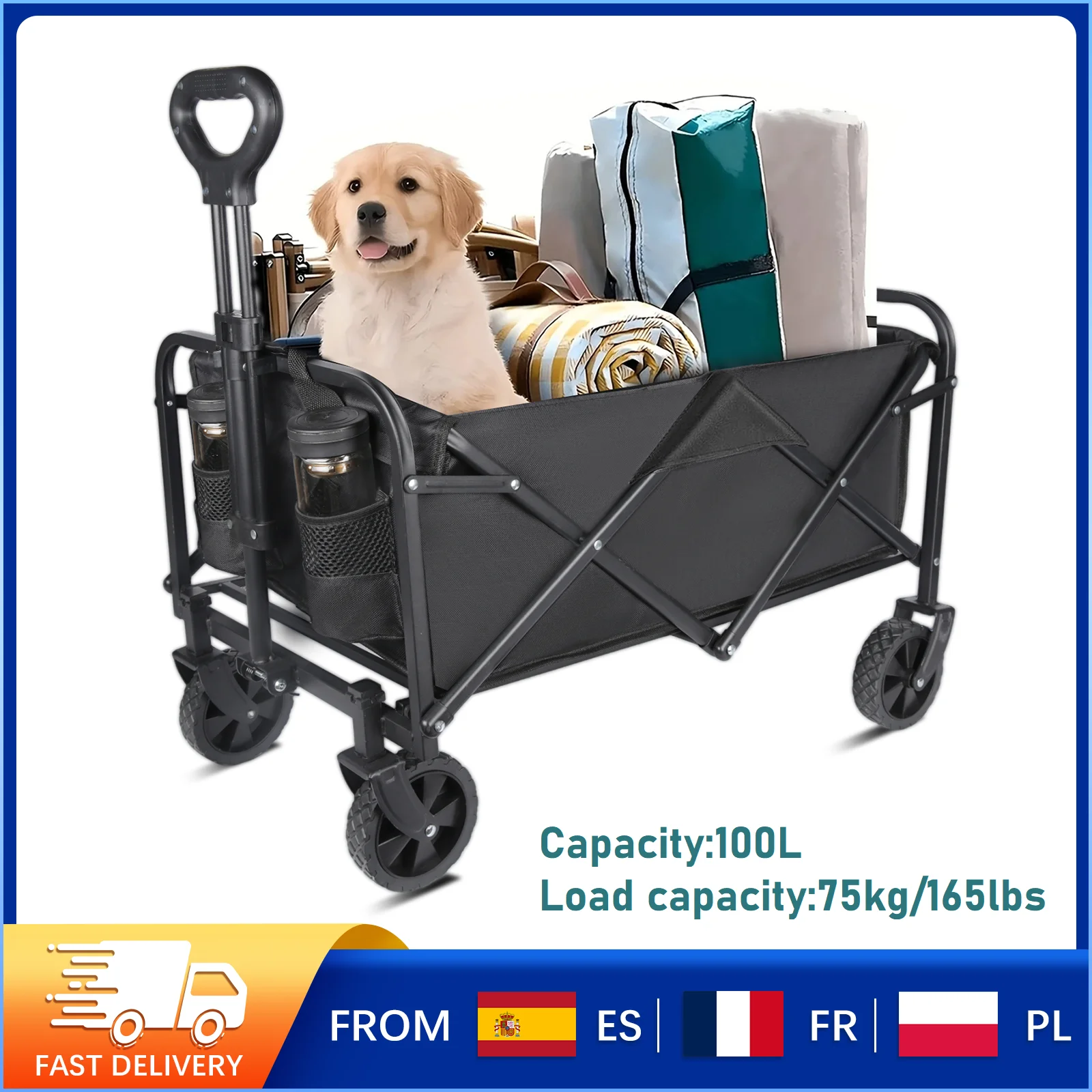 Carrello da campeggio Carrello pieghevole da 100 litri di grande capacità Carrello da giardino per la spesa Carrello da picnic pieghevole portatile per esterni