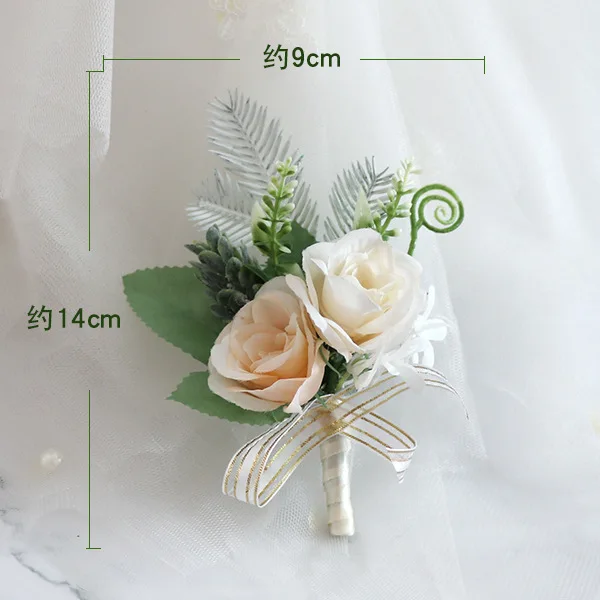 Lichte Champagne Boutonniere Mariage Homme Kunstmatige Roze Bloemen Pols Corsage Bruiloft Accessoires